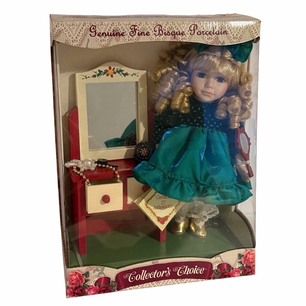 Collector’s Choice Fine Bisque Porcelain Doll w/ Vanity & Accessories NIB Sealed